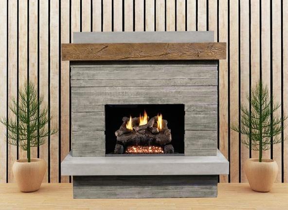 American Fyre Designs 150-CG-N-FO-RBC 68 1/2 Inch Vent-Free Wall Mount Outdoor Brooklyn Fireplace, French Barrel Oak, Key Value on the RIGHT/Gas
