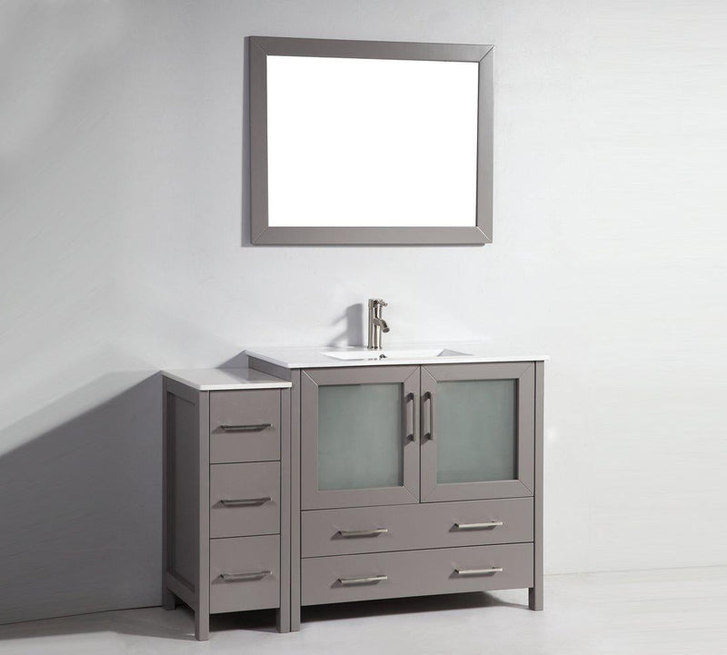 Vanity Art 48 in. Single Sink Vanity Cabinet (Wide) with Ceramic Sink & Mirror - Grey, VA3036-48G