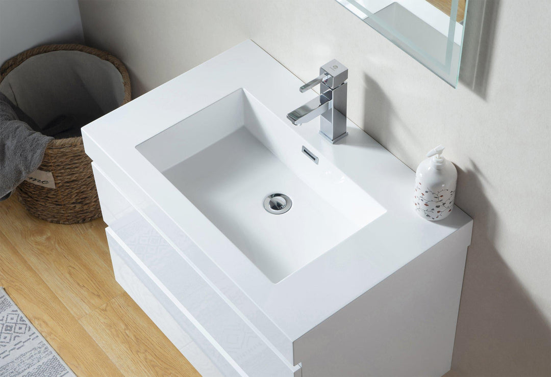 Vanity Art Wall-Hung Single-Sink Bathroom Vanity With Resin Top, 30 in.