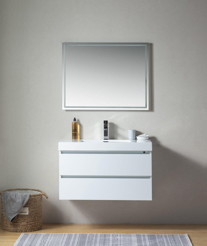 Vanity Art Wall-Hung Single-Sink Bathroom Vanity With Resin Top, 36 in.