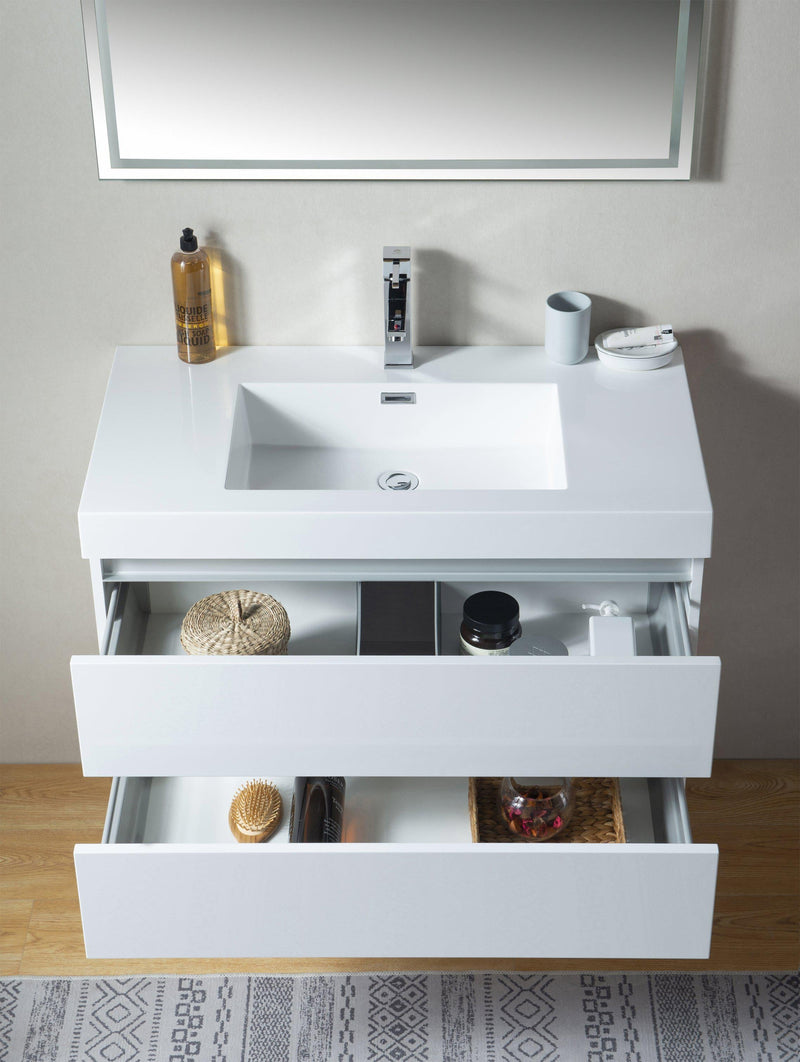 Vanity Art Wall-Hung Single-Sink Bathroom Vanity With Resin Top, 36 in.