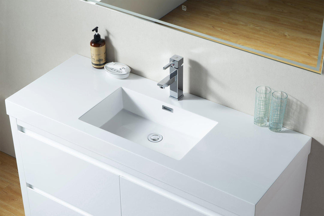 Vanity Art Annecy 48 in. Bathroom Vanity in White with Single Basin Top in White Resin, VA6048WF