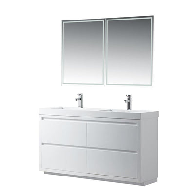 Vanity Art White Resin 60-inch Double Sink Bathroom Vanity