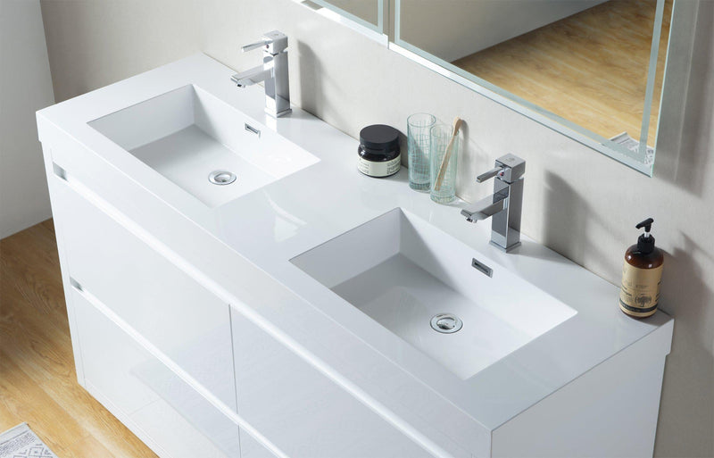Vanity Art White Resin 60-inch Double Sink Bathroom Vanity