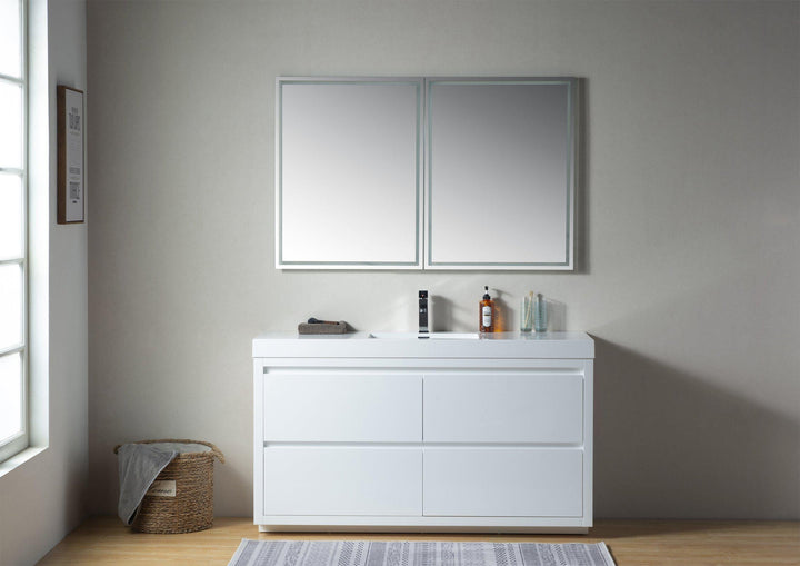 Vanity Art Annecy 60 in. Bathroom Vanity in White with Single Basin Top in White Resin, VA6060WF