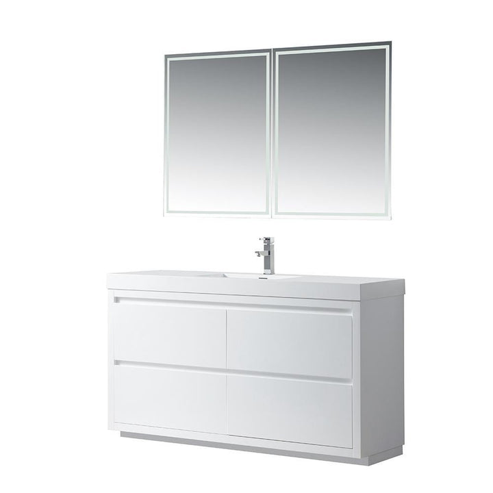 Vanity Art Annecy 60 in. Bathroom Vanity in White with Single Basin Top in White Resin, VA6060WF