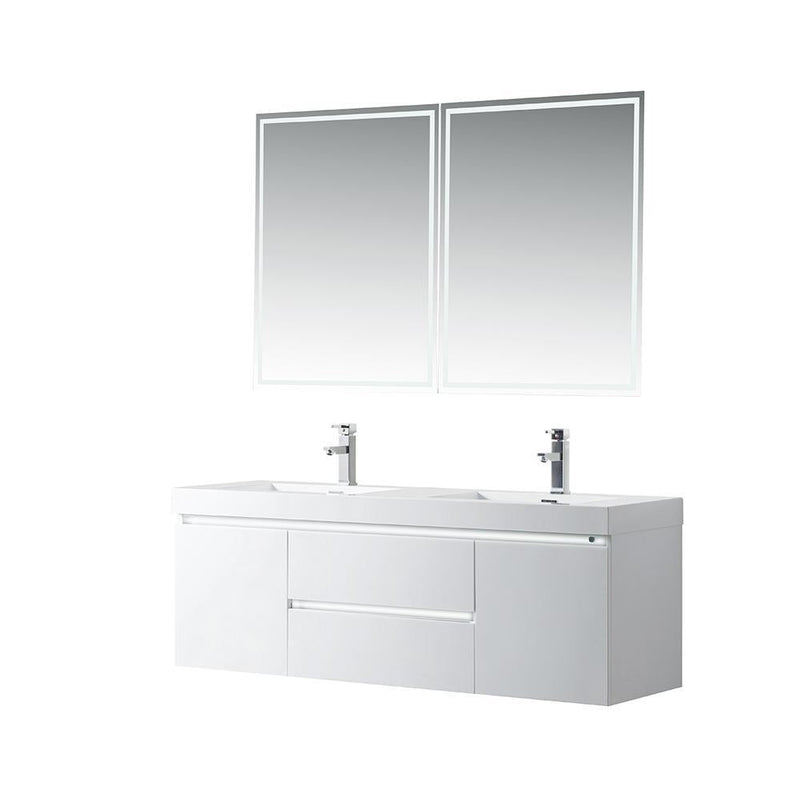 Vanity Art LED Lighted Wall-Hung Double-Sink Vanity With Resin Top, 60 in.