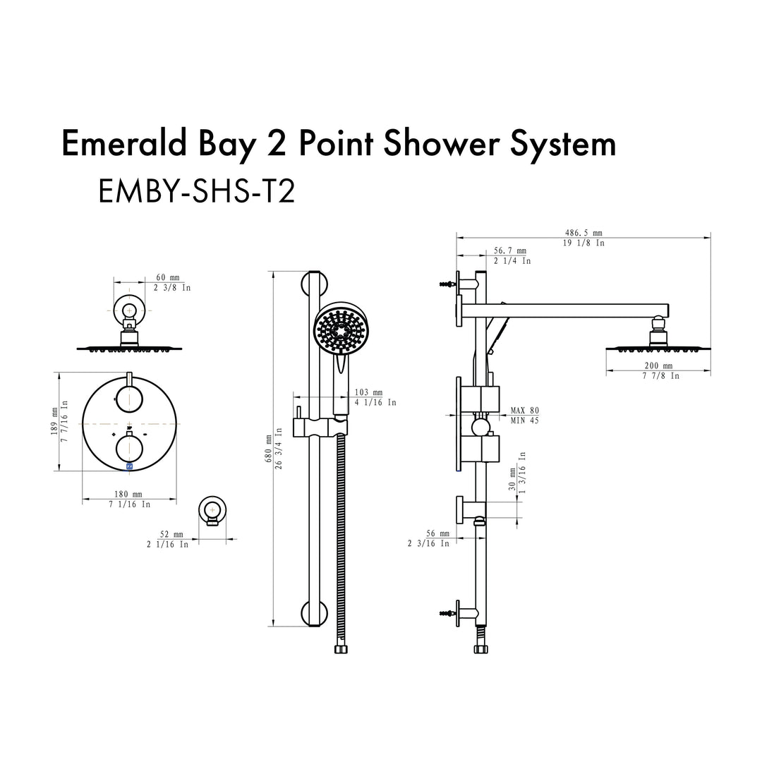 ZLINE Emerald Bay Thermostatic Shower System (EMBY-SHS-T2)