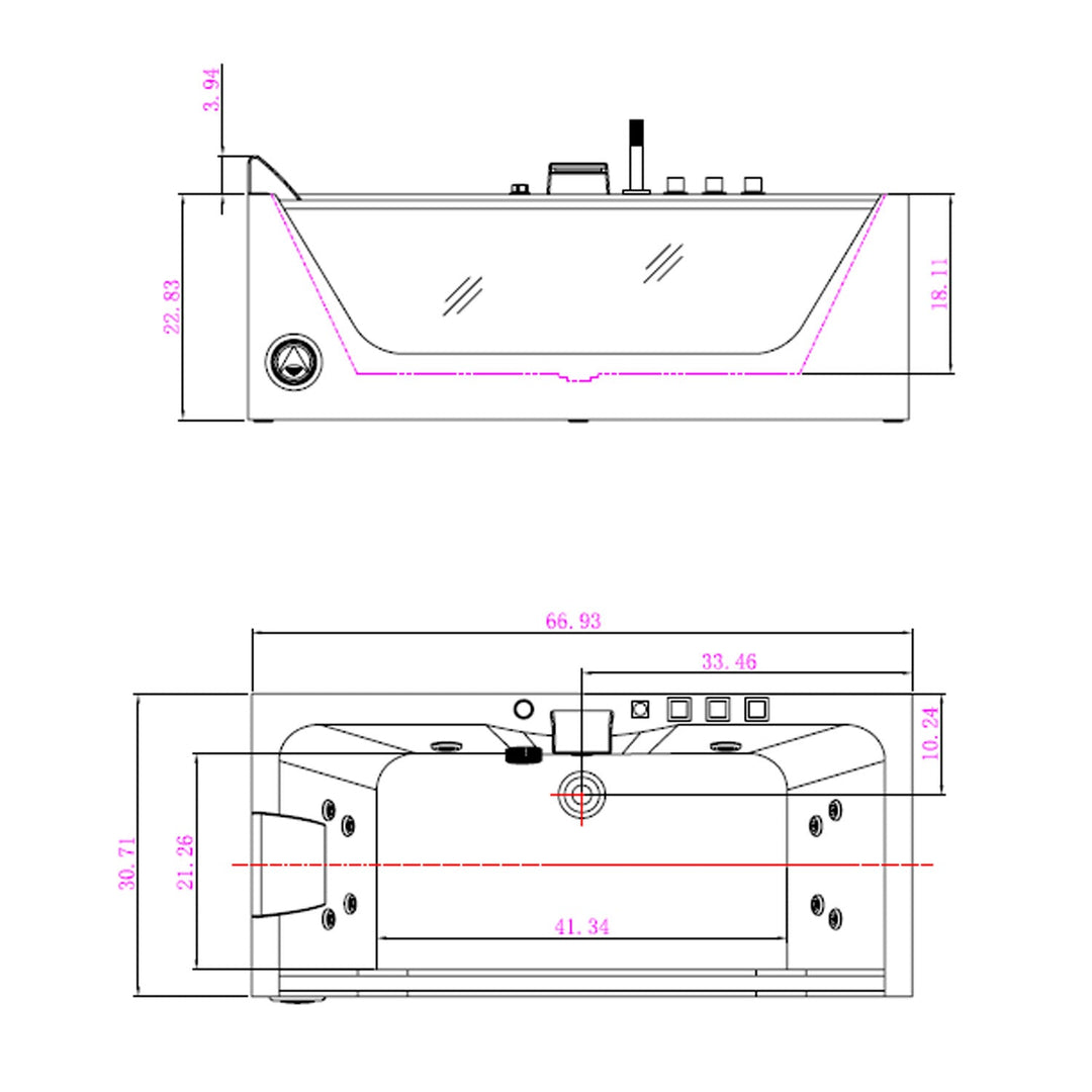 Empava 67 in. Whirlpool Rectangular Bathtub - EMPV-67JT408LED