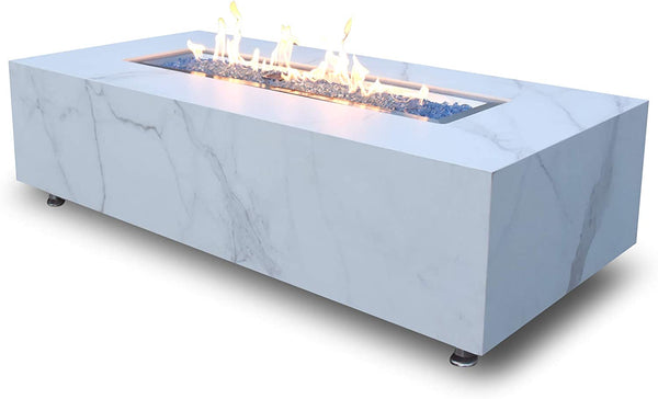 Elementi Plus OFP121BW  Carrara Marble Porcelain Fire Table
