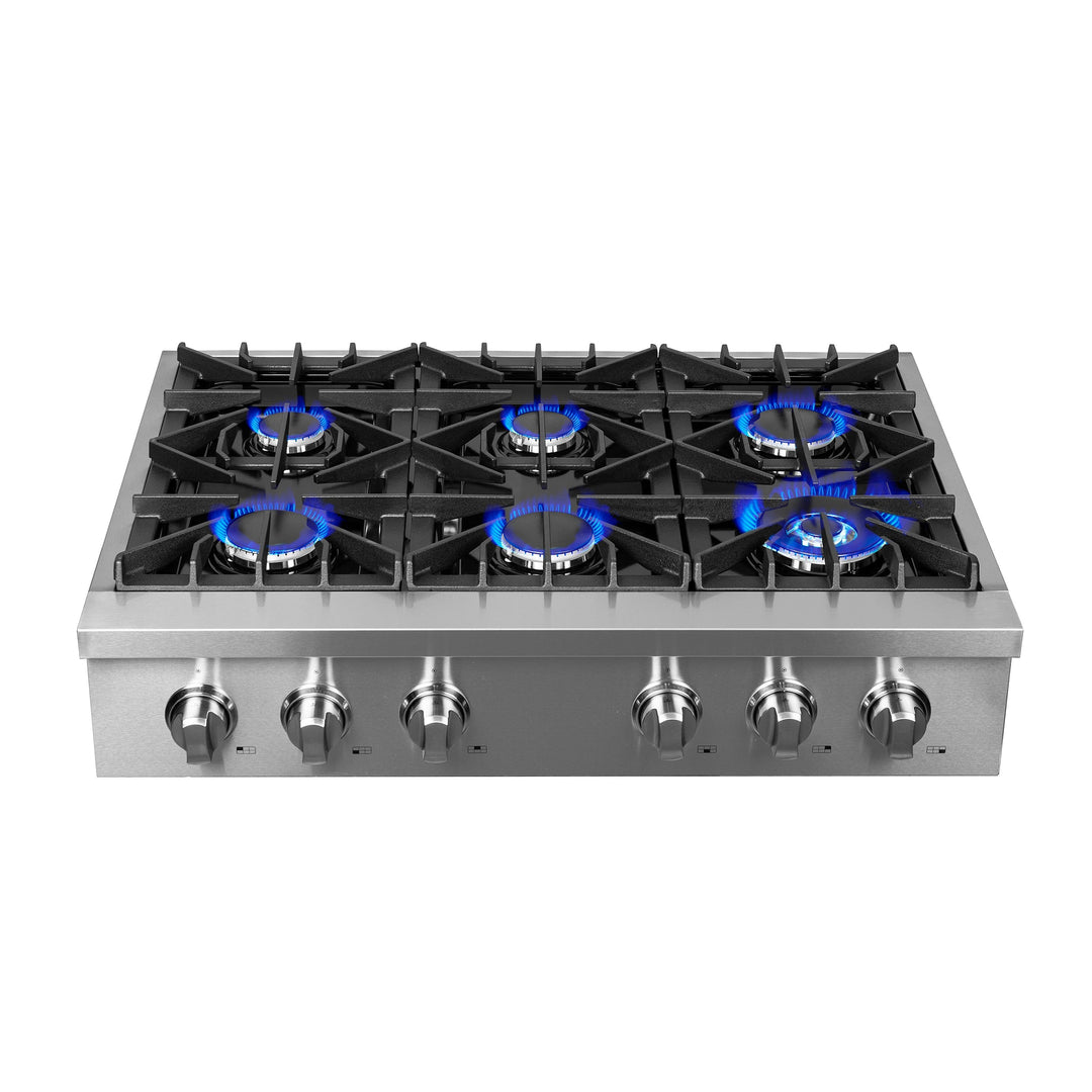 Forno Lseo 36 Inch  Gas Range top, 6 Burners, Griddle in Stainless Steel (FCTGS5737-36)