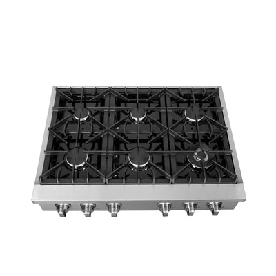 Forno Lseo 36 Inch  Gas Range top, 6 Burners, Griddle in Stainless Steel (FCTGS5737-36)
