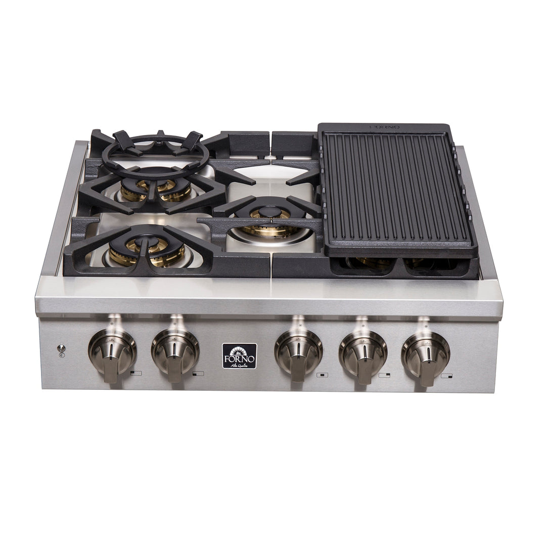 Forno Spezia 30 Inch Gas Cooktop, 4 Burners, Wok Ring and Grill/Griddle in Stainless Steel (FCTGS5751-30)