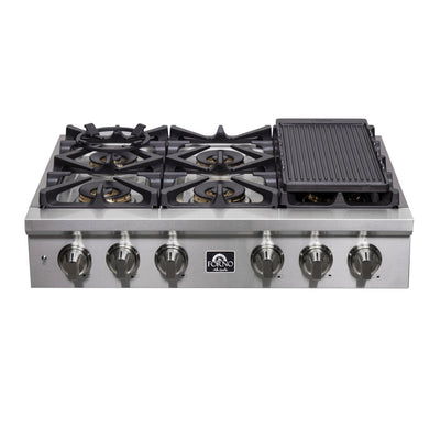 Forno Spezia 36 Inch Gas Cooktop, 6 Burners. Wok Ring and Grill/Griddle in Stainless Steel (FCTGS5751-36)