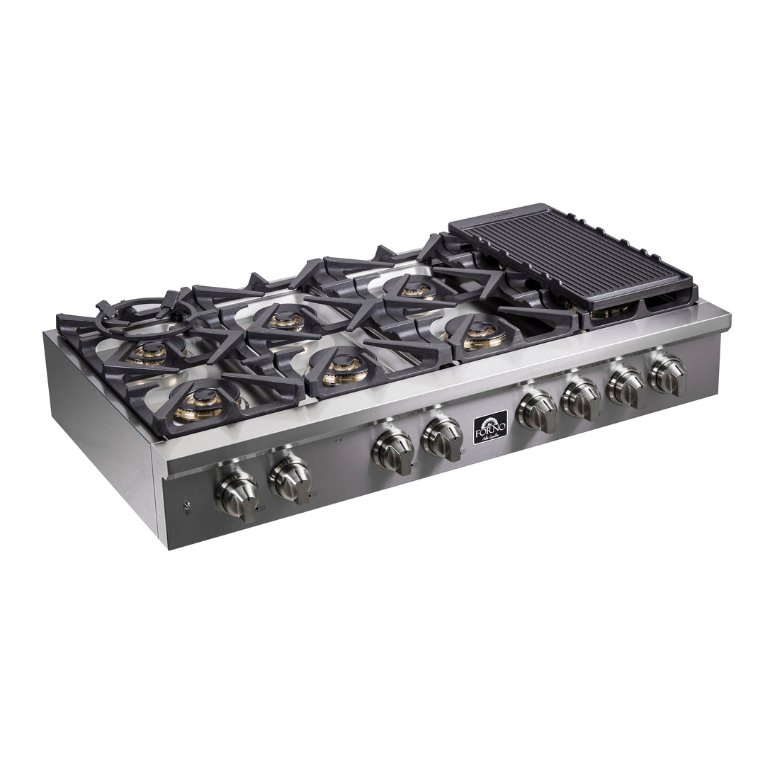 Forno Spezia 48 Inch Cooktop, 8 Burners. Wok Ring and Grill/Griddle in Stainless Steel (FCTGS5751-48)