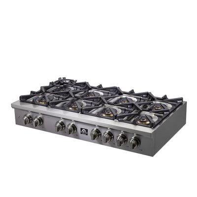 Forno Spezia 48 Inch Cooktop, 8 Burners. Wok Ring and Grill/Griddle in Stainless Steel (FCTGS5751-48)