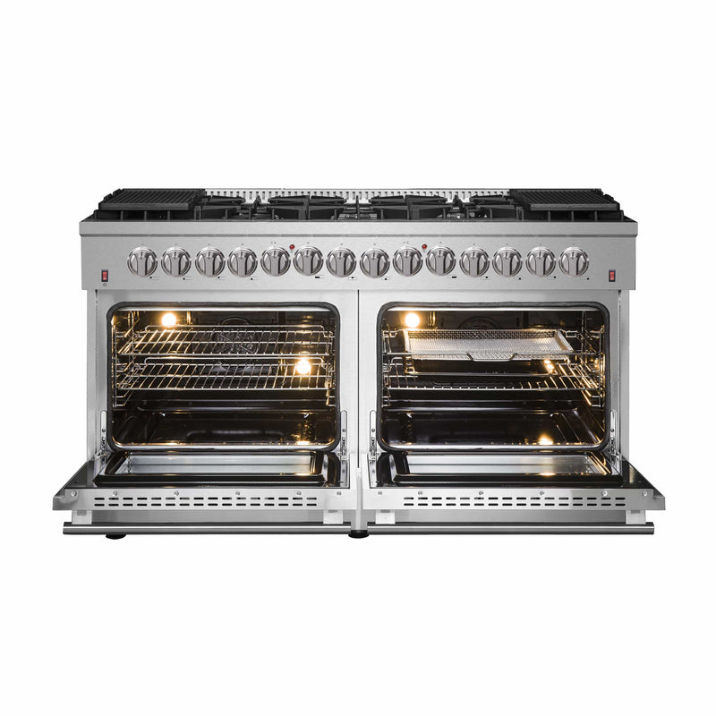 Forno Galiano 60 Inch Dual Fuel Range with 240v Electric Oven - 10 Burners in Stainless Steel (FFSGS6156-60)