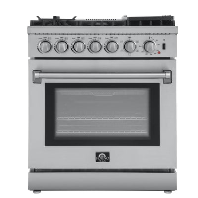 Forno Breno 30 Inch Dual Fuel Range with 5 Sealed Burner in Stainless Steel with Air Fryer & Reversible Griddle (FFSGS6196-30)