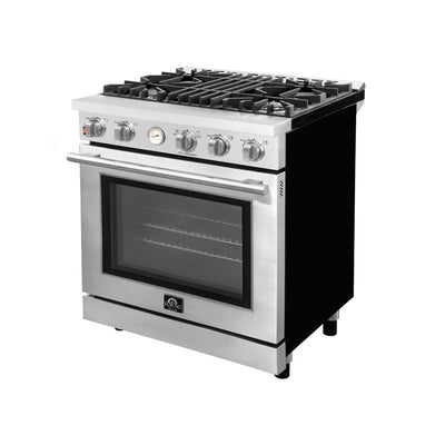 Forno Alta Qualita 30 Inch Gas Range with 4 Burners & Temperature Gauge in Stainless Steel (FFSGS6228-30S)