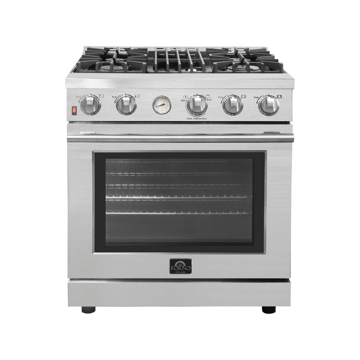 Forno Alta Qualita 30 Inch Gas Range with 4 Burners & Temperature Gauge in Stainless Steel (FFSGS6228-30S)