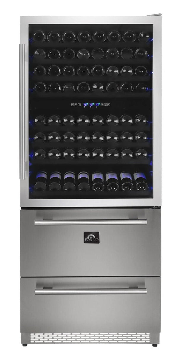 Forno 30 Inch 144 Bottle & 200 Can Triple Zone Wine Cooler (FWCDR6661-30)