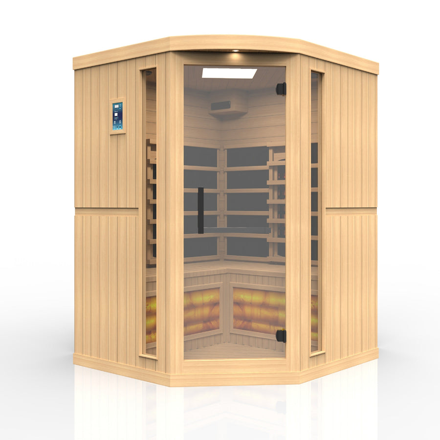 Golden Designs 3 Person Reserve Edition Full Spectrum Corner Sauna with Himalayan Salt Bar GDI-8035-02