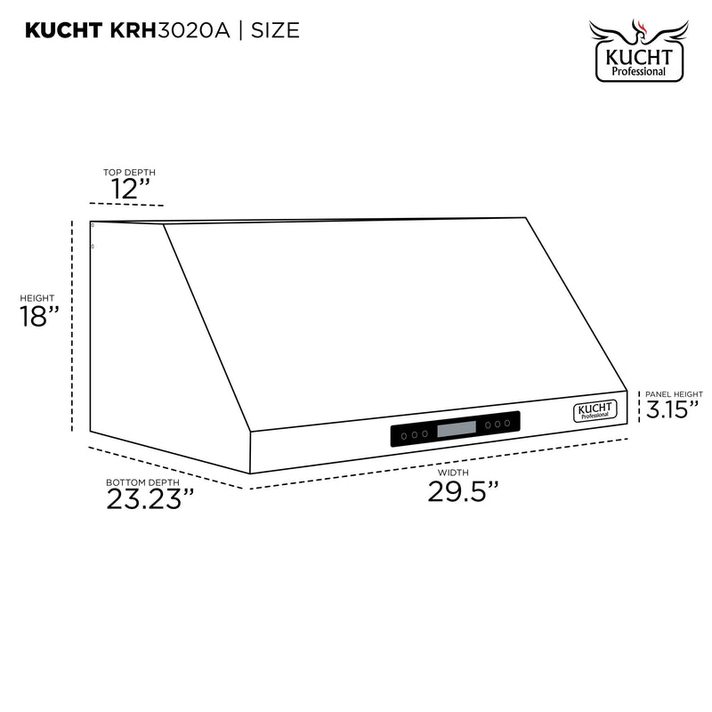 Kucht Stainless Steel Under Cabinet Mounted Range Hood 900CFM, KRM3020A / KRM3620A / KRH4820A