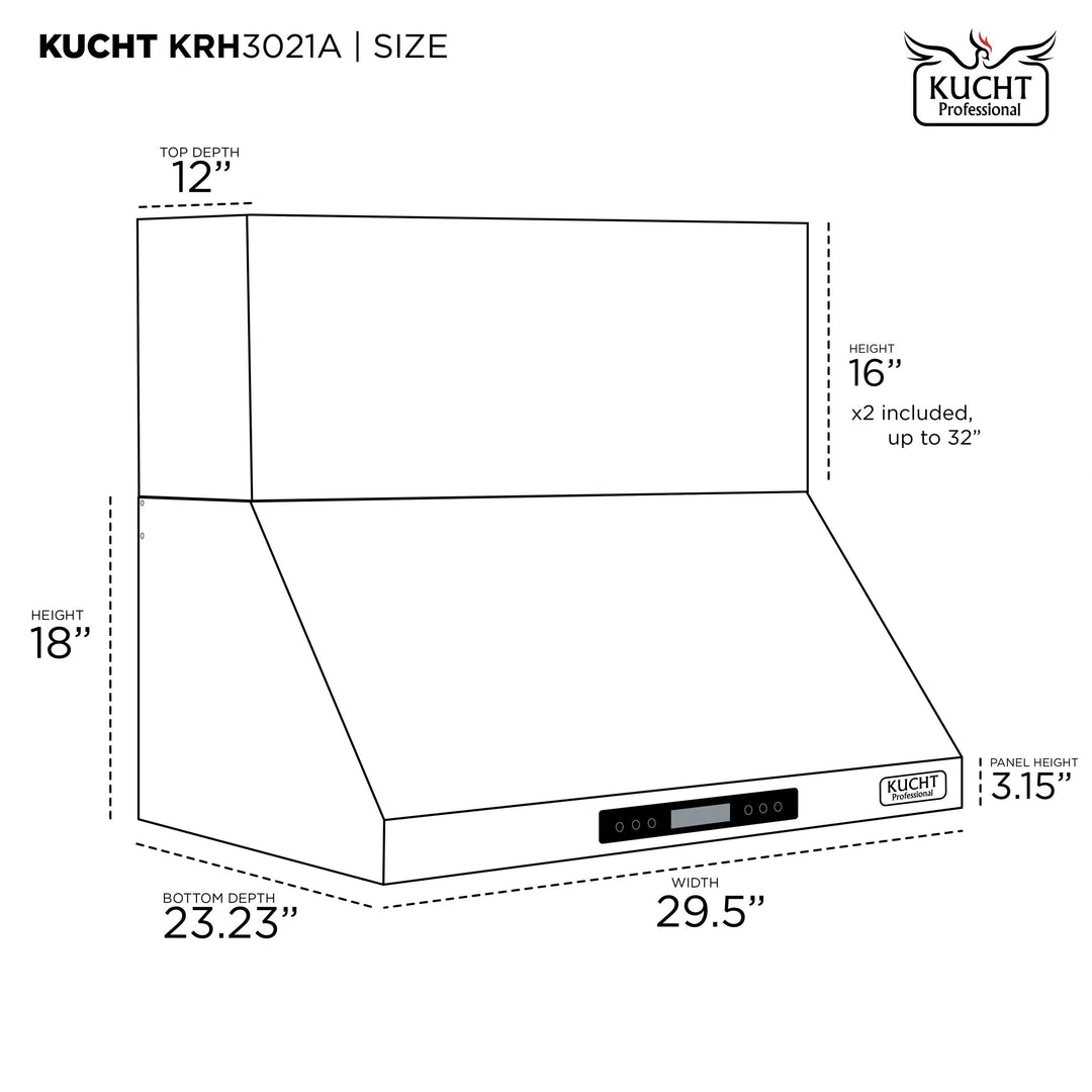 Kucht Stainless Steel Indoor Wall Mounted Range Hood 900 CFM, KRH3021A / KRH3621A / KRH4821A