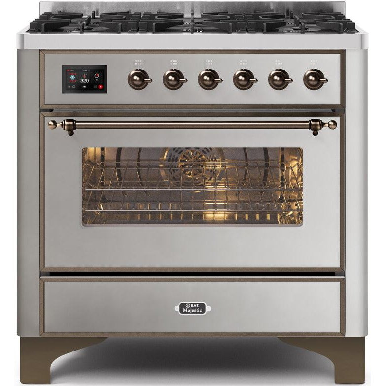 ILVE 36" Majestic II Series Freestanding Dual Fuel Single Oven Range with 6 Sealed Burners,  Triple Glass Cool Door, Convection Oven, TFT Oven Control Display and Child Lock - UM096DN