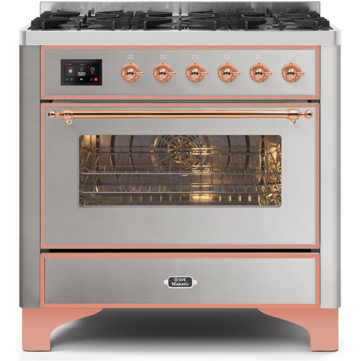 ILVE 36" Majestic II Series Freestanding Dual Fuel Single Oven Range with 6 Sealed Burners,  Triple Glass Cool Door, Convection Oven, TFT Oven Control Display and Child Lock - UM096DN