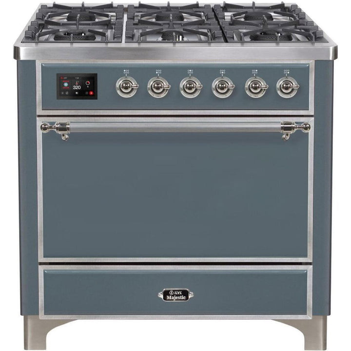 ILVE 36" Majestic II Series Freestanding Dual Fuel Single Oven Range with 6 Sealed Burners,  Solid Door, Convection Oven, TFT Oven Control Display and Child Lock - UM096DQ