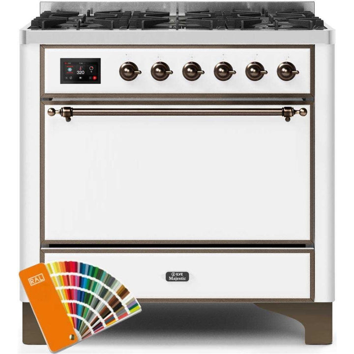 ILVE 36" Majestic II Series Freestanding Dual Fuel Single Oven Range with 6 Sealed Burners,  Solid Door, Convection Oven, TFT Oven Control Display and Child Lock - UM096DQ