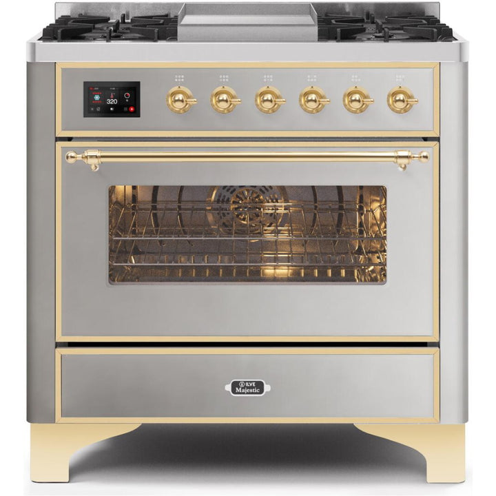 ILVE 36" Majestic II Series Freestanding Dual Fuel Single Oven Range with 6 Sealed Burners,  Triple Glass Cool Door, Convection Oven, TFT Oven Control Display, Child Lock and Griddle - UM09FDNS3