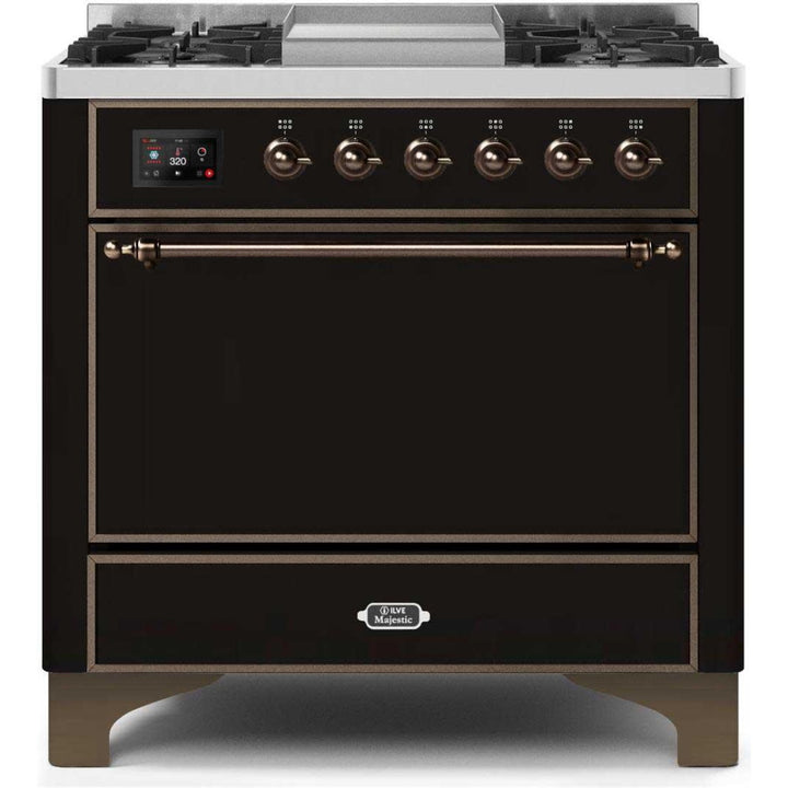 ILVE 36" Majestic II Series Freestanding Dual Fuel Single Oven Range with 6 Sealed Burners,  Solid Door, Convection Oven, TFT Oven Control Display, Child Lock and Griddle - UM09FDQ