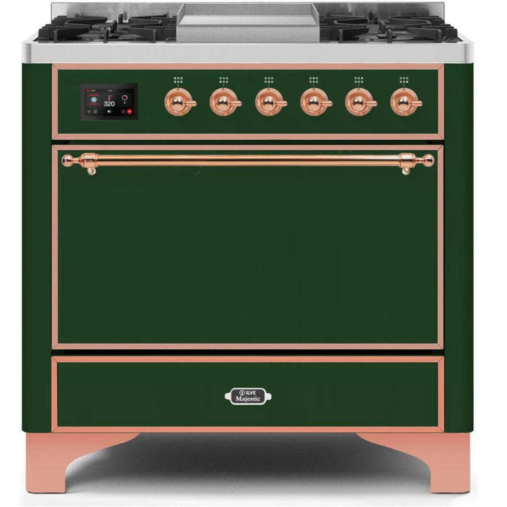 ILVE 36" Majestic II Series Freestanding Dual Fuel Single Oven Range with 6 Sealed Burners,  Solid Door, Convection Oven, TFT Oven Control Display, Child Lock and Griddle - UM09FDQ