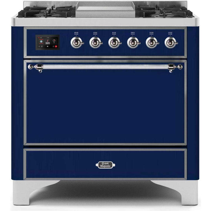 ILVE 36" Majestic II Series Freestanding Dual Fuel Single Oven Range with 6 Sealed Burners,  Solid Door, Convection Oven, TFT Oven Control Display, Child Lock and Griddle - UM09FDQ