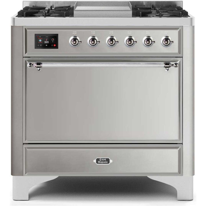 ILVE 36" Majestic II Series Freestanding Dual Fuel Single Oven Range with 6 Sealed Burners,  Solid Door, Convection Oven, TFT Oven Control Display, Child Lock and Griddle - UM09FDQ