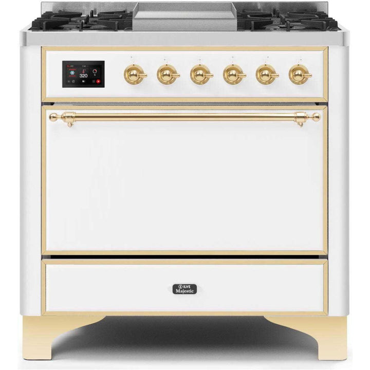 ILVE 36" Majestic II Series Freestanding Dual Fuel Single Oven Range with 6 Sealed Burners,  Solid Door, Convection Oven, TFT Oven Control Display, Child Lock and Griddle - UM09FDQ