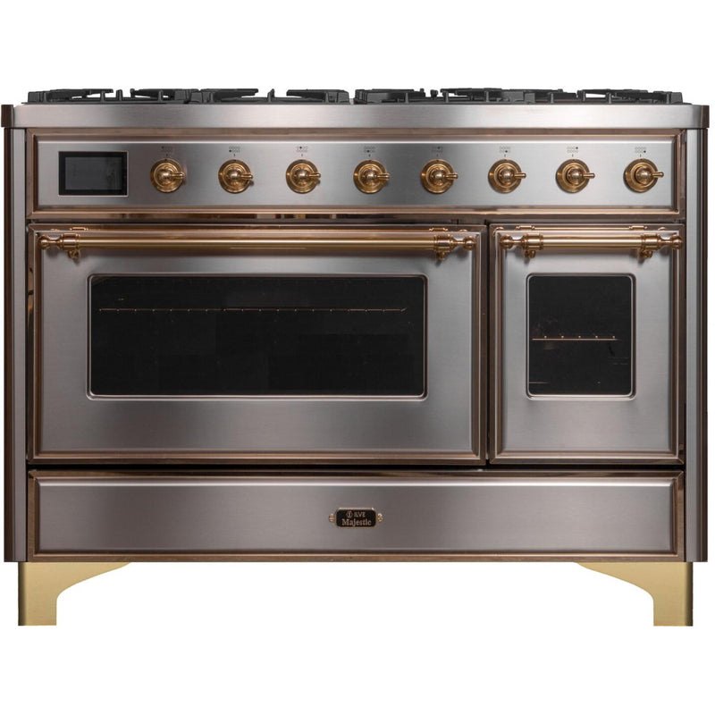 ILVE 48" Majestic II Series Freestanding Dual Fuel Double Oven Range with 8 Sealed Burners, Triple Glass Cool Door, Convection Oven, TFT Oven Control Display, Child Lock and Griddle - UM12FD