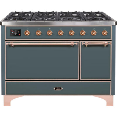 ILVE 48" Majestic II Series Freestanding Dual Fuel Double Oven Range with 8 Sealed Burners, Solid Door, Convection Oven, TFT Oven Control Display, Child Lock and Griddle - UM12FDQ