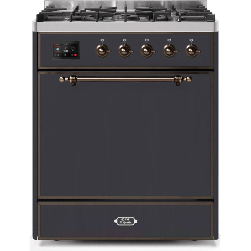 ILVE 30" Majestic II Series Freestanding Dual Fuel Single Oven Range with 5 Sealed Burners,  Solid Door, Convection Oven, TFT Oven Control Display and Child Lock - UM30DQ