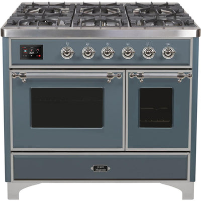ILVE 40" Majestic II Series Freestanding Dual Fuel Double Oven Range with 6 Sealed Burners, Triple Glass Cool Door, Convection Oven, TFT Oven Control Display, Child Lock and Griddle - UMD10FD
