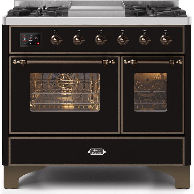 ILVE 40" Majestic II Series Freestanding Dual Fuel Double Oven Range with 6 Sealed Burners, Triple Glass Cool Door, Convection Oven, TFT Oven Control Display, Child Lock and Griddle - UMD10FD