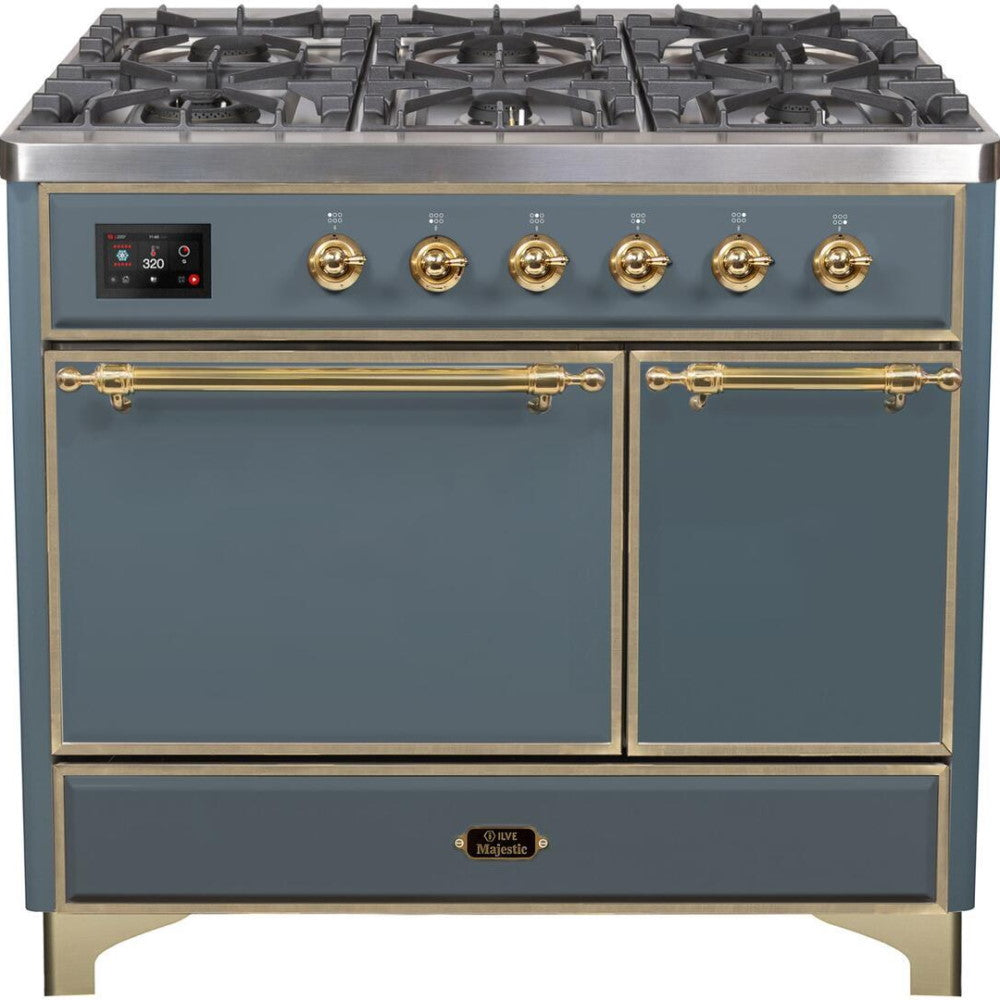 ILVE 40" Majestic II Series Freestanding Dual Fuel Double Oven Range with 6 Sealed Burners, Solid Door, Convection Oven, TFT Oven Control Display, Child Lock and Griddle - UMD10FDQ