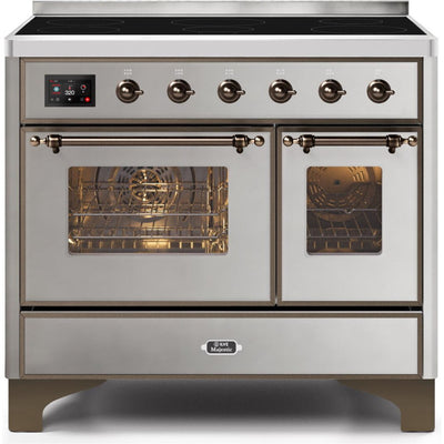 ILVE 40" Majestic II Series Freestanding Electric Double Oven Range with 6 Elements, Triple Glass Cool Door, Convection Oven, TFT Oven Control Display and Child Lock - UMDI10