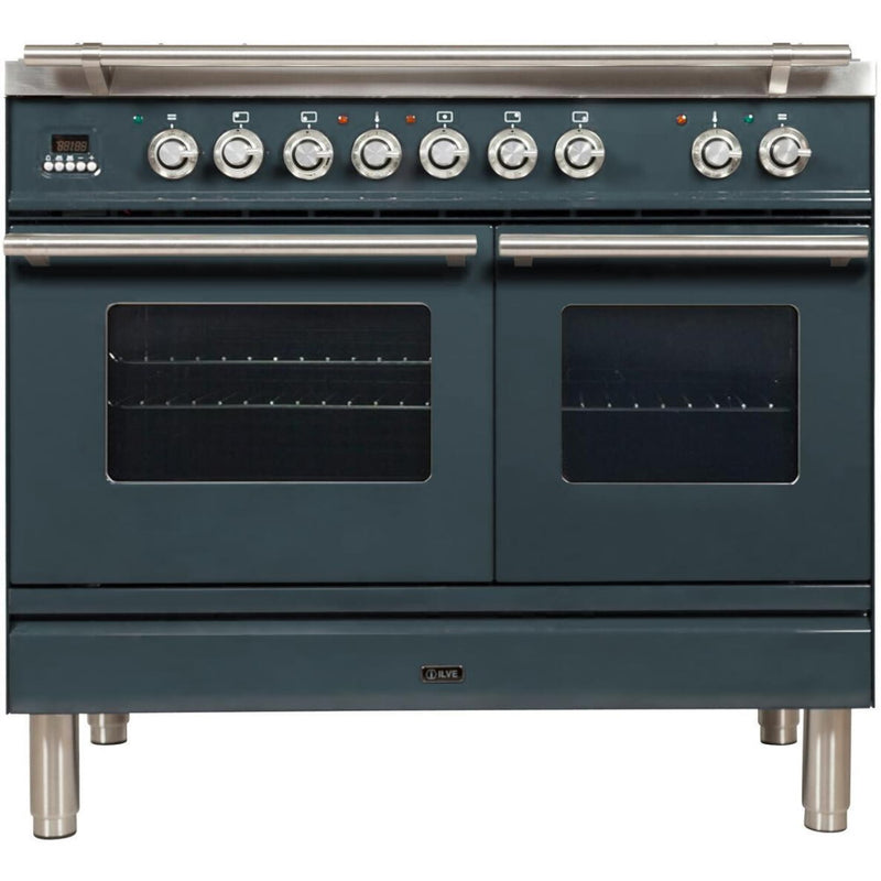 ILVE 40" Professional Plus Series Freestanding Double Oven Dual Fuel Range with 5 Sealed Burners and Griddle - UPDW100FDM