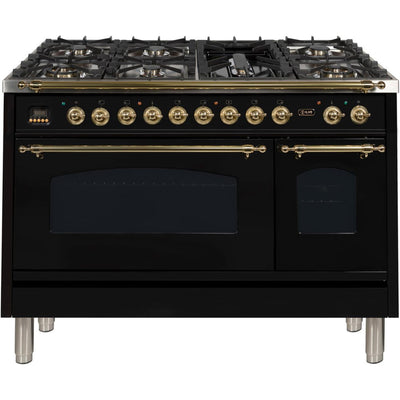 ILVE 48" Nostalgie Series Freestanding Double Oven Dual Fuel Range with 7 Sealed Burners and Griddle (UPN120FDM)