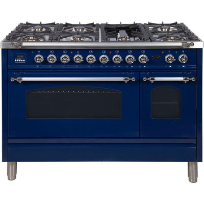 ILVE 48" Nostalgie Series Freestanding Double Oven Dual Fuel Range with 7 Sealed Burners and Griddle (UPN120FDM)