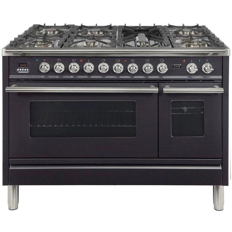 ILVE 48" Professional Plus Series Freestanding Double Oven Dual Fuel Range with 7 Sealed Burners and Griddle - UPW120FDM