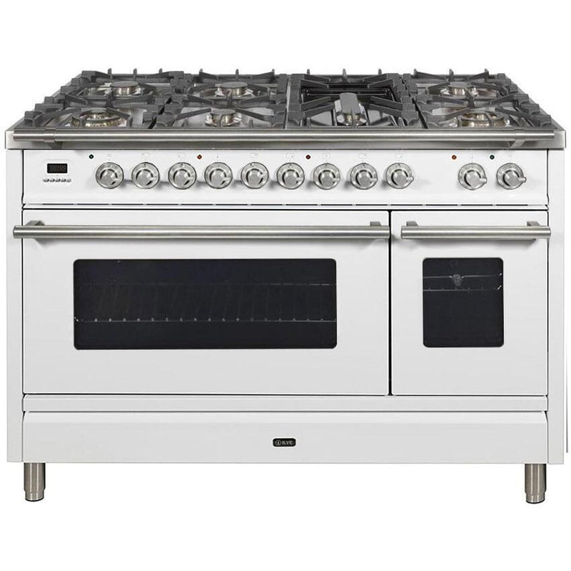 ILVE 48" Professional Plus Series Freestanding Double Oven Dual Fuel Range with 7 Sealed Burners and Griddle - UPW120FDM